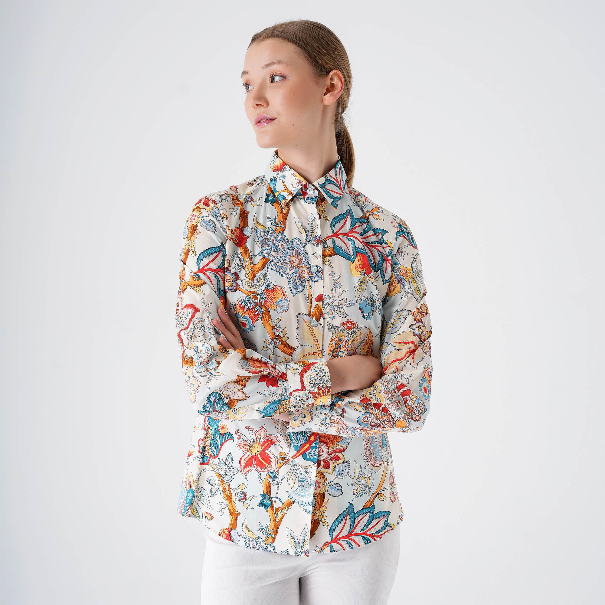 Etro - Baby Blue & Red Yellow Floral Paisley Cotton Shirt 